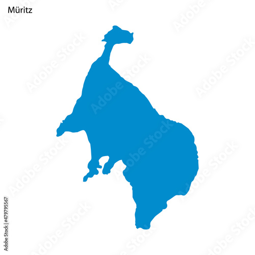Blue outline map of Müritz Lake, Isolated vector siilhouette