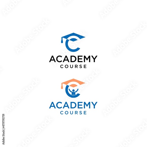 academy logo course design and letter C vector template photo