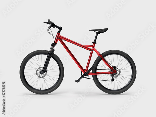 3d render, red bicycle isolated grey background, sport baner
