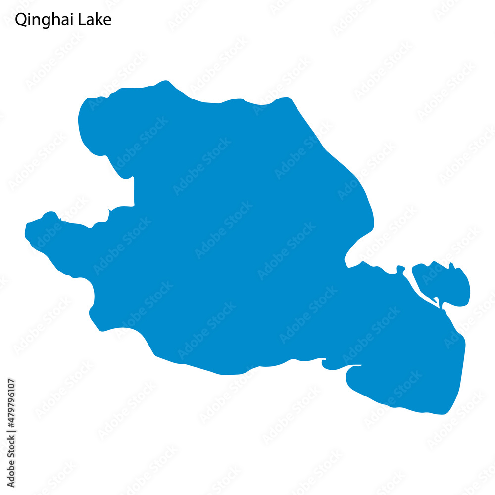 Blue outline map of Qinghai Lake, Isolated vector siilhouette