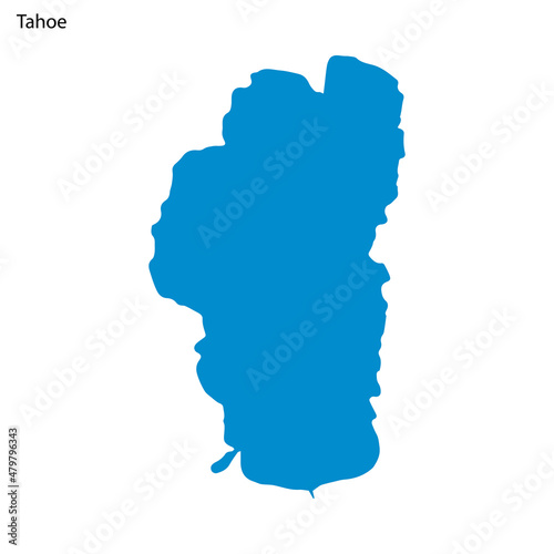 Blue outline map of Tahoe Lake, Isolated vector siilhouette
