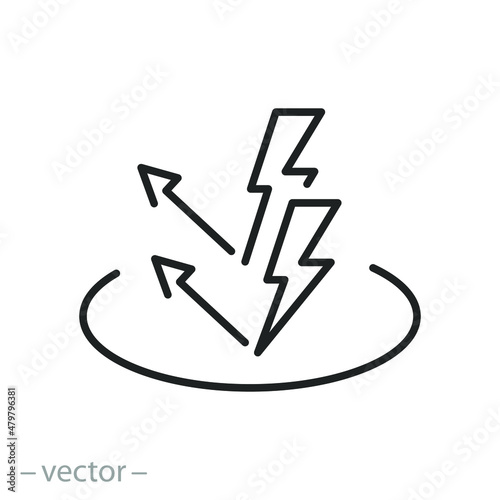 anti static surface icon, safety from electricity, remove charge energy, thin line symbol on white background
