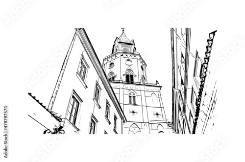 Building view with landmark of Lublin is the 
city in Poland. Hand drawn sketch illustration in vector.