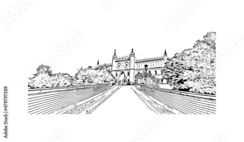 Building view with landmark of Lublin is the 
city in Poland. Hand drawn sketch illustration in vector. photo