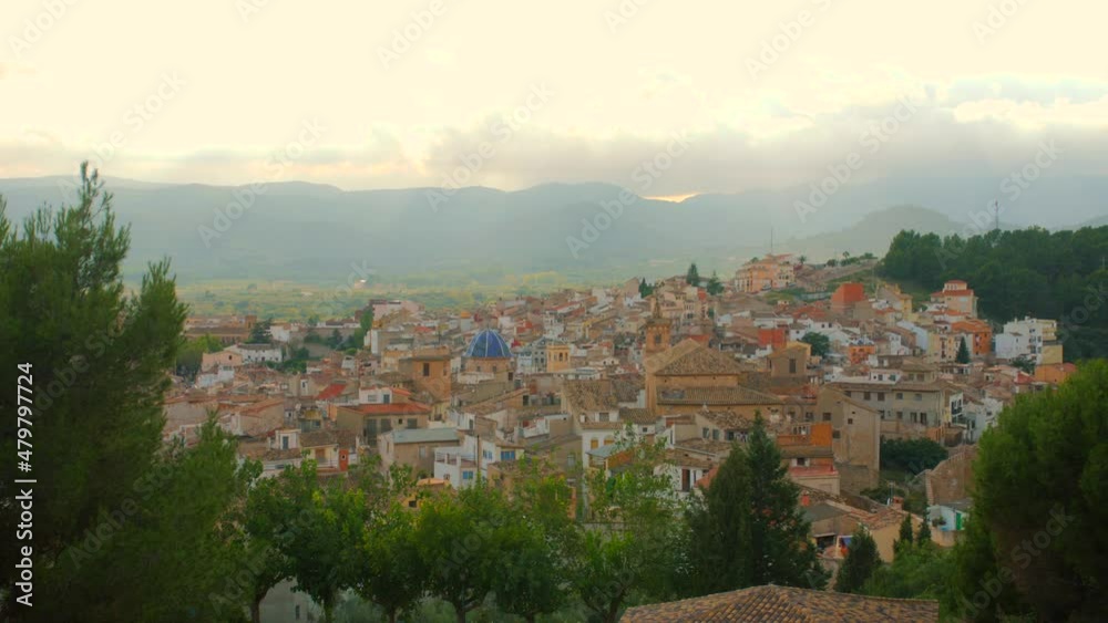 Establishing shot, showing the small town of Segorbe from a viewing point, Castellon province, Spain.