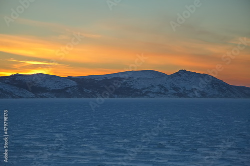 Sunset over the hills of the Sea of Okhotsk.