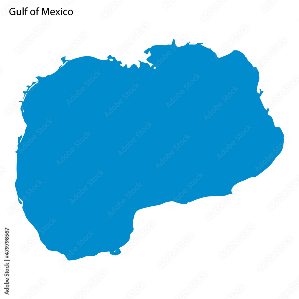 Blue outline map of Gulf of Mexico, Isolated vector siilhouette
