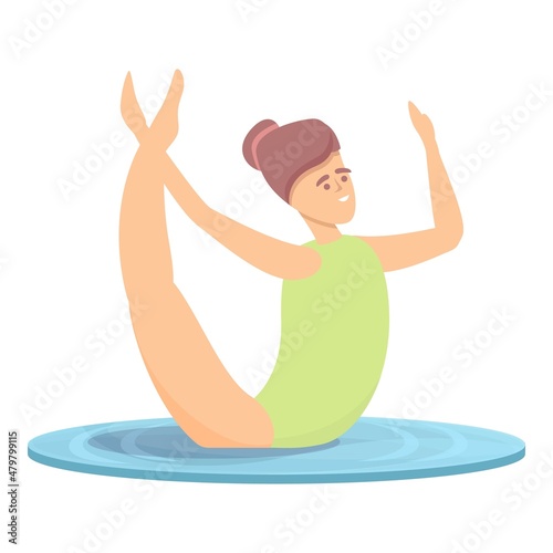 Kid synchro swim icon cartoon vector. Water team. Leg skill