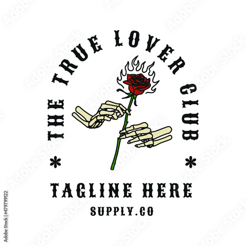 Vintage Rose Skull Logo Hand made Vector Illustration