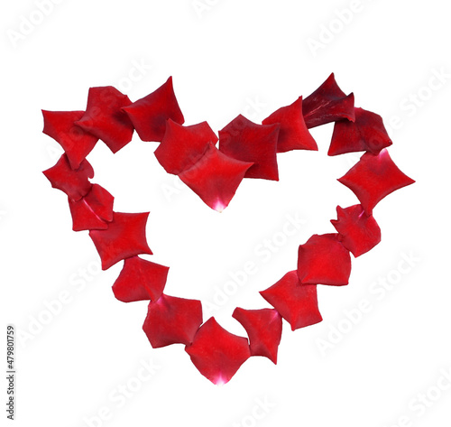 heart made of red rose petals isolated