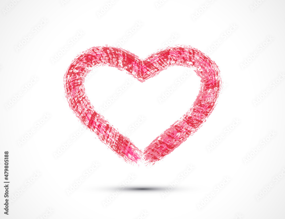 Brush drawing of a heart for Valentine's Day greeting card, banner or celebration invitation.