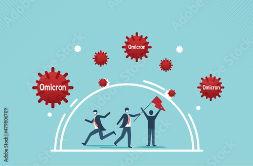Defensive and fight to win Omicron virus, new COVID-19 variant and survive. vector cartoon design