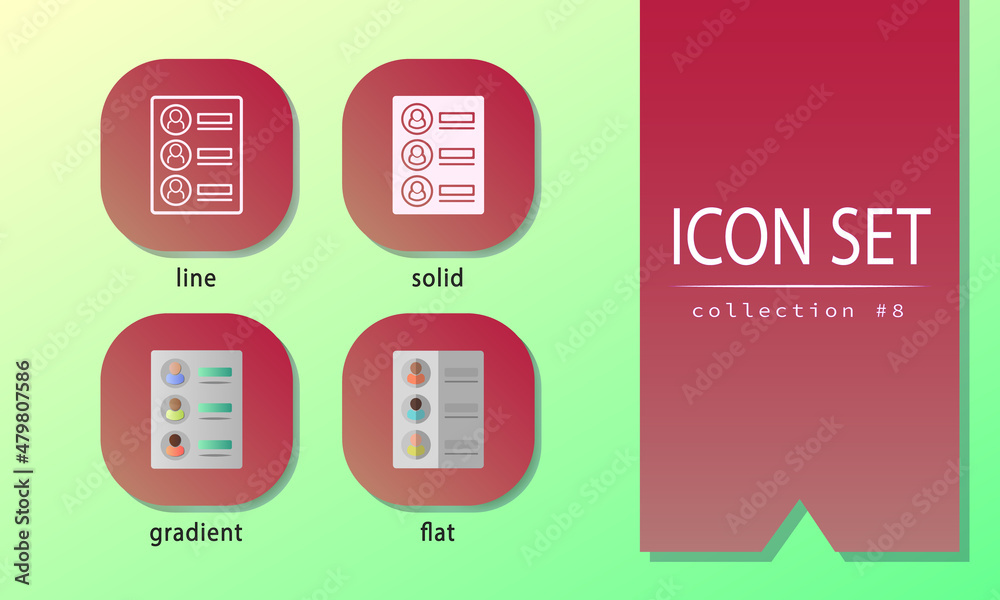 Job hunting icons in different styles. Symbols of employee list, resume, profile, program, portfolio, paper with task, recruitment. Flat, solid, gradient, line signs for business, commerce, teamwork. Job hunting icons in different styles. Symbols of employee list, resume, profile, program, portfolio, paper with task, recruitment. Flat, solid, gradient, line signs for business, commerce, teamwork.