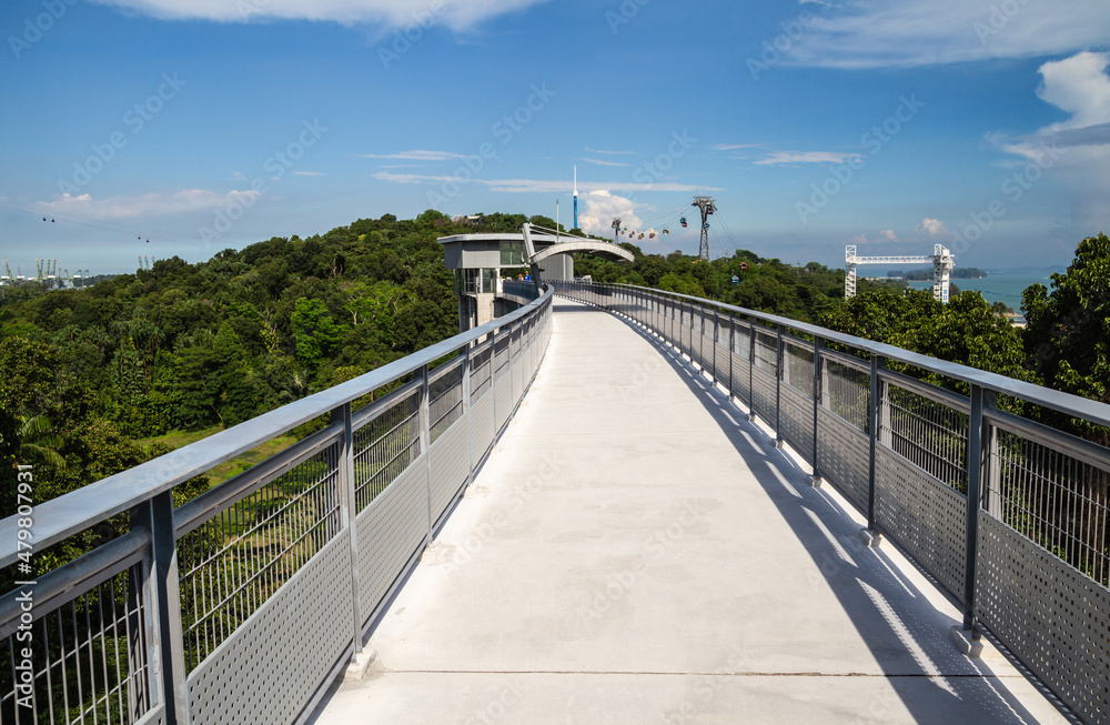 Fort Siloso Skywalk at the Sentosa Island, with Singapore Cable Car in background.