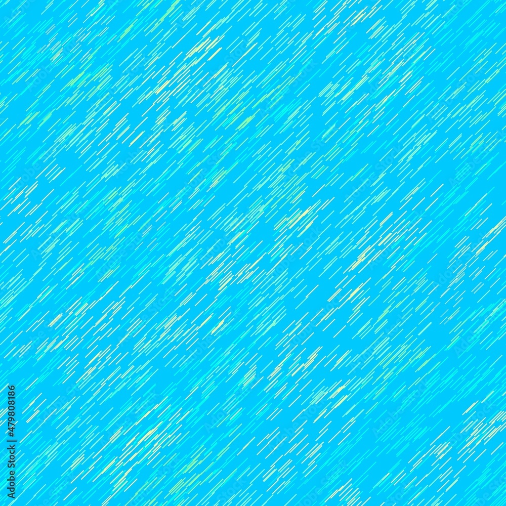 Abstract seamless pattern of subtle unidirectional strokes of yellow, green and light blue colors on a blue background.