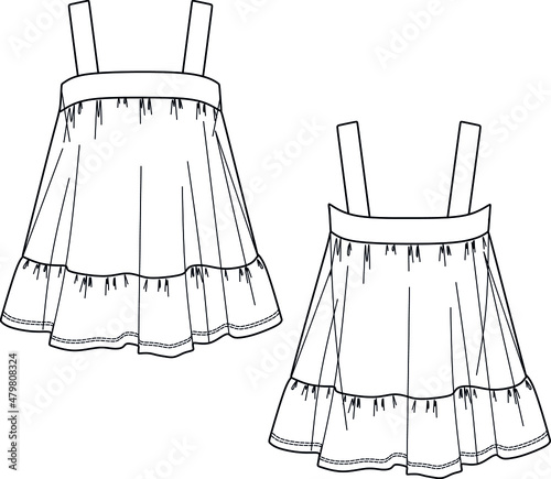 Vector opened shoulder blouse sketch, women top fashion CAD, tank top technical drawing