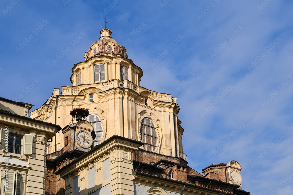 Dome of the Royal Church of St Lawrence (Italian: Real Chiesa di San Lorenzo), a Baroque-style church (17th century) in Piazza Castello square in the historic centre of Turin, Piedmont, Italy