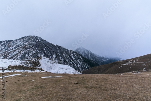 North Ossetia is a mountainous area in winter. Snowy mountain landscape. panorama of the winter landscape. resort area