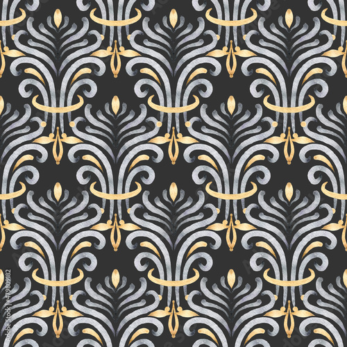 Elegant Luxury Black and Gold Watercolor Seamless Pattern