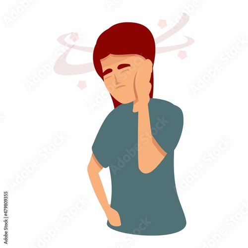 Woman brain pain icon cartoon vector. Flu sick. Dizzy pain