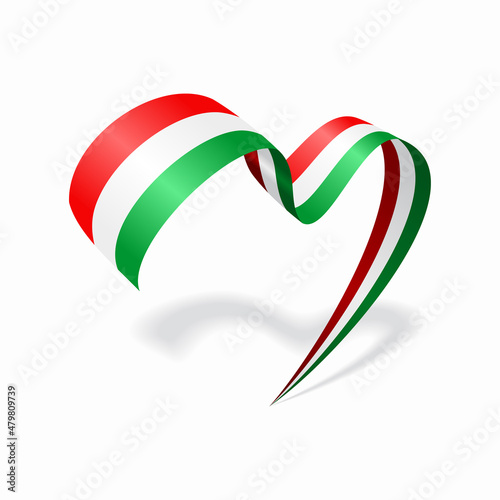 Hungarian flag heart shaped ribbon. Vector illustration.