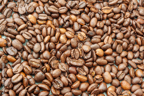 Coffee beans closeup. Full frame coffee bacground Coffee lovers.