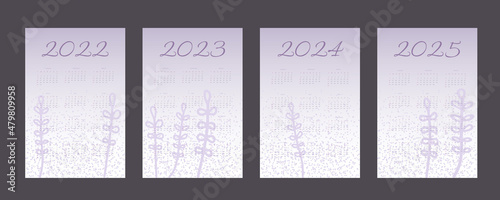 2022 2023 2024 2025 calendar trendy very peri lavender palette with hand drawn botanical elements