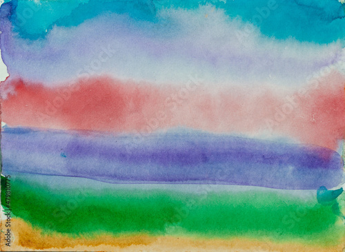 Watercolour painting. Colorful. Abstract background. Splashes. Green, yellow, gray, yellow colour. Aquarele paper. Hand painted.