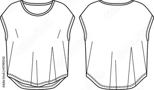 Vector short sleeved T-Shirt fashion CAD, woman T-Shirt sketch, template
