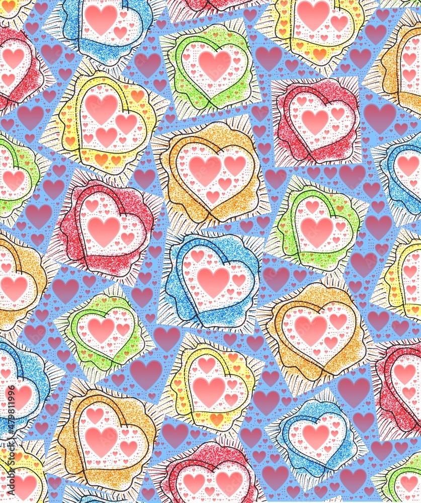 Colorful heart illustration with red hearts together pattern digital image.