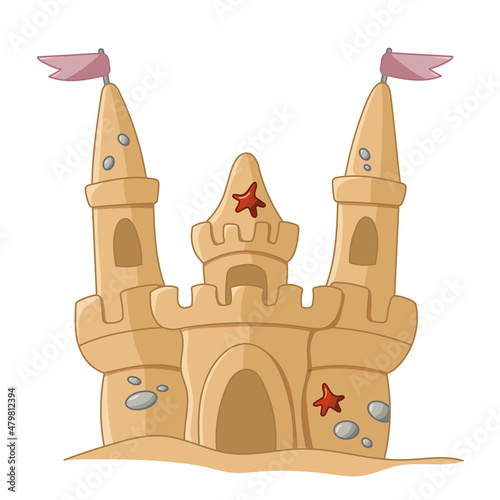 Sand castle illustration. Isolated on white background.