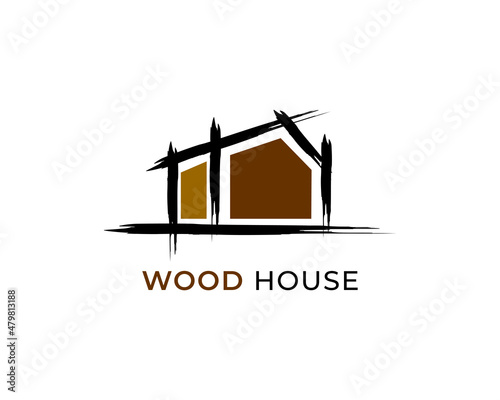 Wood house timber vector icon logo design