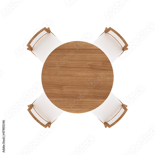 Round table and chairs 3D illustration