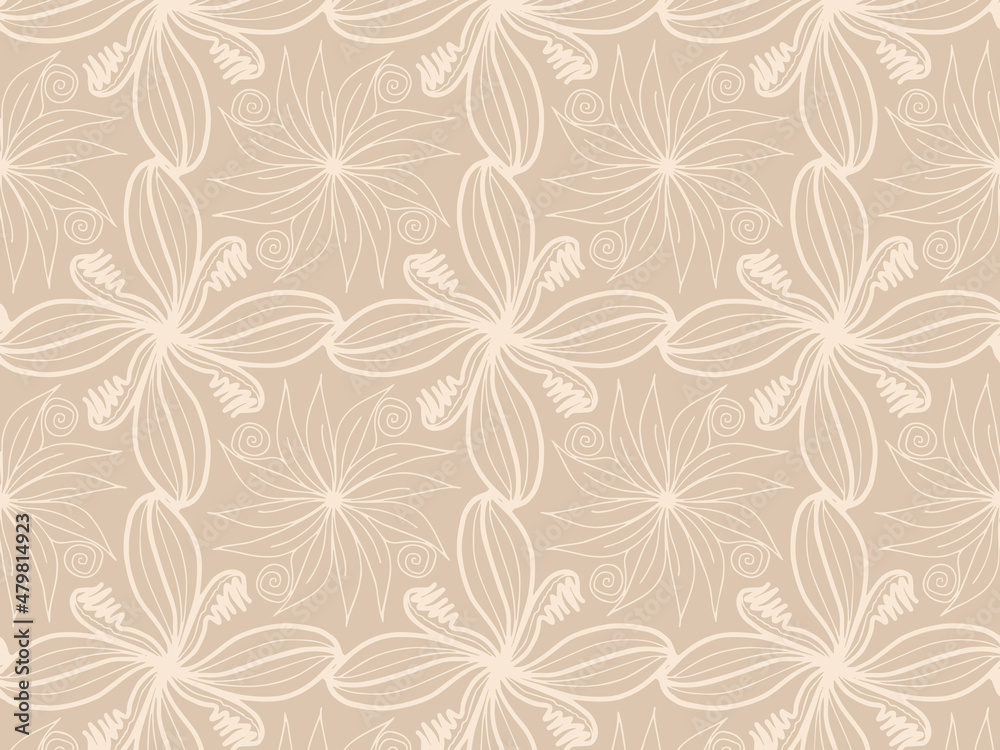 Patterned background, floral design. Brown color, vector