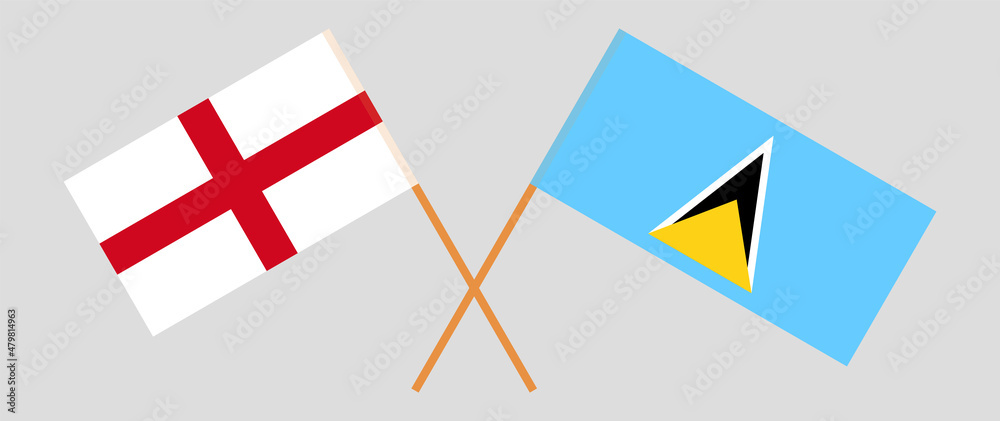 Crossed flags of England and Saint Lucia. Official colors. Correct proportion