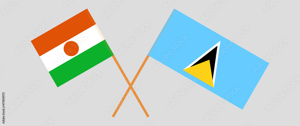 Crossed flags of Saint Lucia and Niger. Official colors. Correct proportion Crossed flags of Saint Lucia and Niger. Official colors. Correct proportion