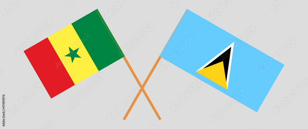 Crossed flags of Senegal and Saint Lucia. Official colors. Correct proportion