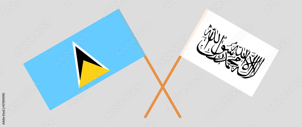 Crossed flags of Saint Lucia and Taliban. Official colors. Correct proportion Crossed flags of Saint Lucia and Taliban. Official colors. Correct proportion