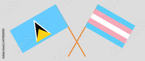 Crossed flags of Saint Lucia and Transgender Pride. Official colors. Correct proportion