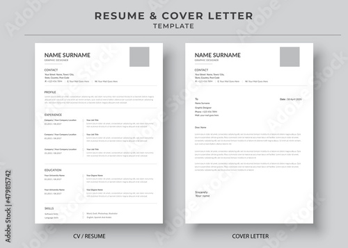 Resume and Cover Letter, Minimalist resume cv template, Cv professional jobs resume photo