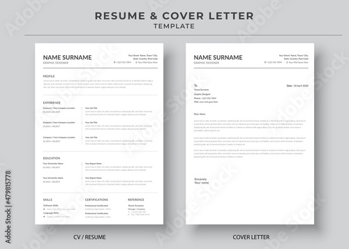 Resume and Cover Letter  Minimalist resume cv template  Cv professional jobs resume