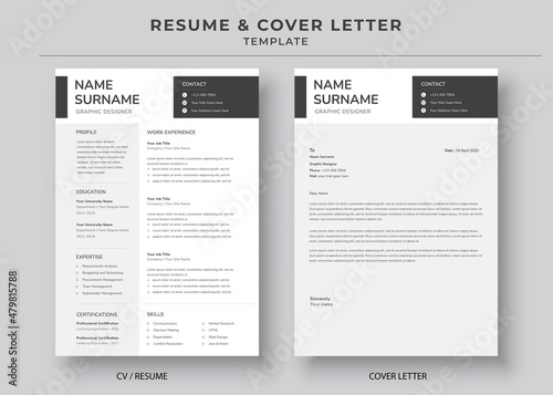 Resume and Cover Letter, Minimalist resume cv template, Cv professional jobs resume