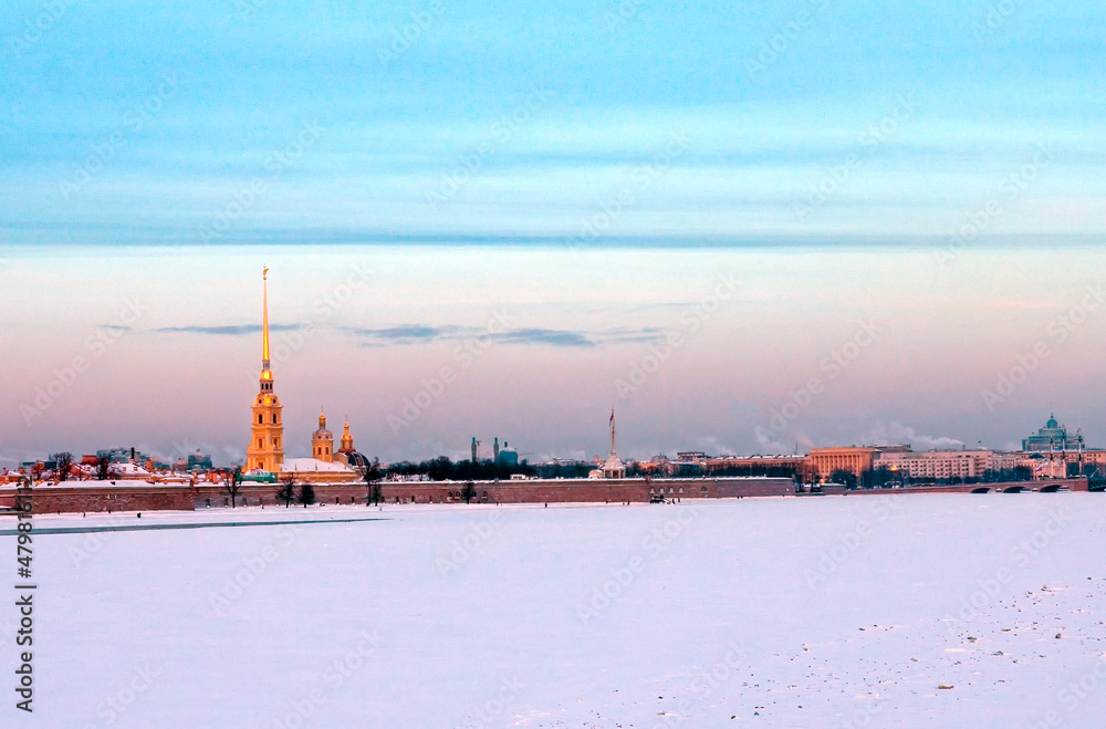 View of the Neva River and the Peter and Paul Fortress. Saint Petersburg, Russia.