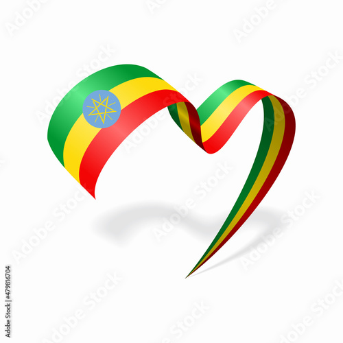 Ethiopian flag heart shaped ribbon. Vector illustration.