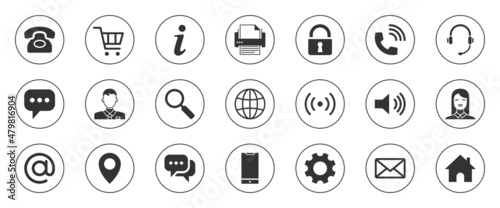 Business Card Icons. Name, Phone, Mobile, Location, Place, Mail, Fax, Web. Contact Us, Information, Communication. Illustration for Web Site or Mobile App. Editable Filled Related Glyph Icons