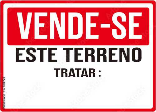 A sign that says in Portuguese Language   Land for sale. Deal with 