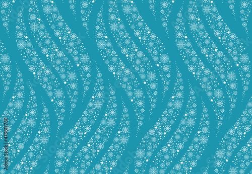 Winter background decorated with snowflake waves, snow, stars, design elements. The geometric pattern of Snowflake Waves vector background
