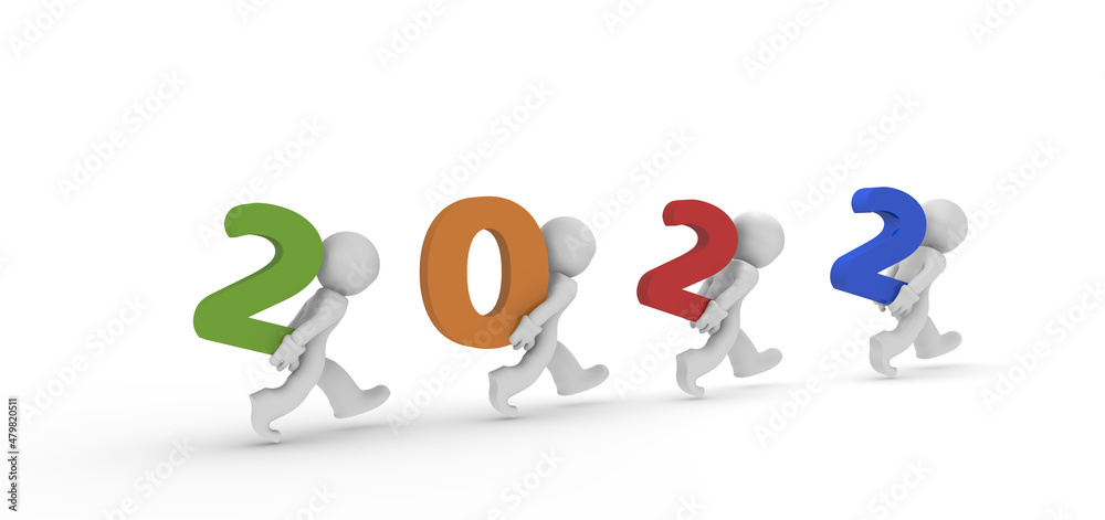 Small character teamwork concept with number 2022 Small character teamwork concept with number 2022