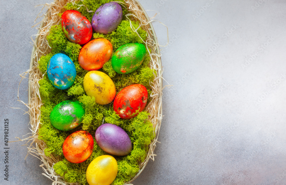 Easter composition with colorful Easter eggs Easter composition with colorful Easter eggs