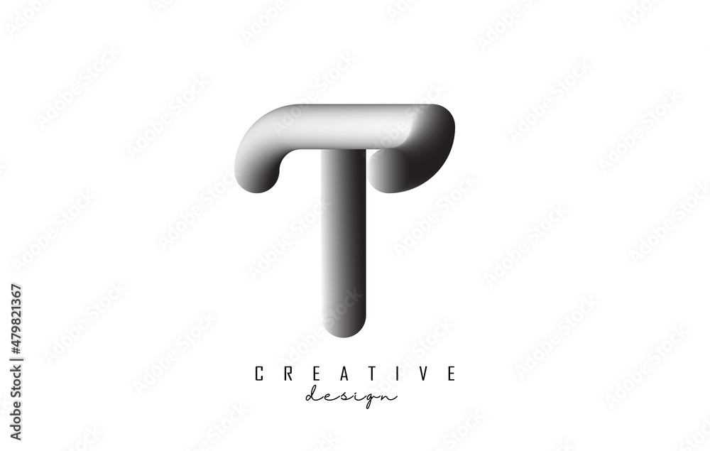 Letter T logo with grey gradient 3D effect. Creative vector illustration with twisted shape. Letter T logo with grey gradient 3D effect. Creative vector illustration with twisted shape.